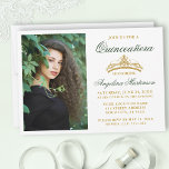 Convite Quinceanera da Dourada Coroa Verde Elegante modern<br><div class="desc">Convite Elegante Moderno para Quinceanera com Coroa Dourada e Foto - Verde</div>