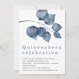 Convite Quinceanera da Folhagem Azul Elegante