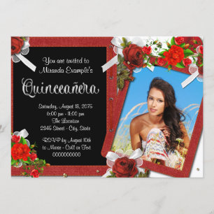 Convite Quinceanera da Foto rosa vermelha