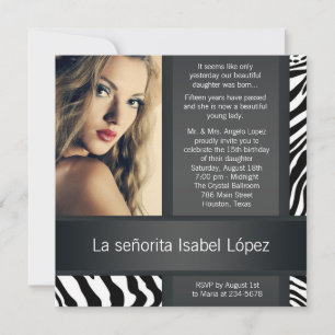 Convite Quinceanera da Foto Zebra Personalizada