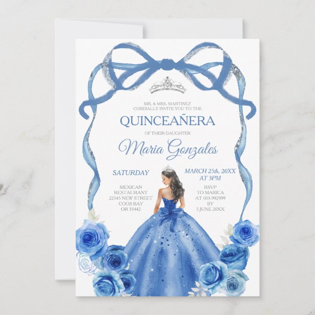 Convite Quinceañera da Princesa Arco Real Silver Crown (Frente)
