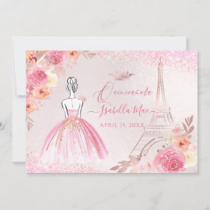 Convite Quinceanera da Torre Eiffel Dourada PixDezines