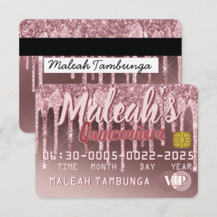 Convite Quinceañera Dark Rosa Dourado e Colírio Rosa