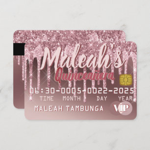 Convite Quinceañera Dark Rosa Dourado e Colírio Rosa