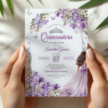 Quinceañera de Borboletas Florais Roxo Prata