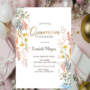 Convite Quinceañera de Campo de Flores Silvestres em Aquar