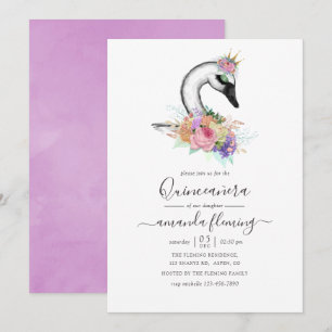 Convite Quinceañera de Cisne Floral em Aquarela