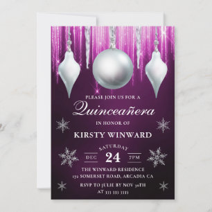 Convite Quinceanera de Contas de Vidro de Inverno e Flocos