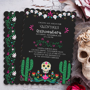 Convite Quinceanera de Crânios Florais do Dia dos Mortos