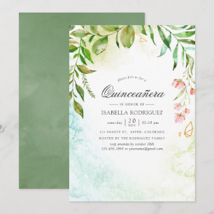 Convite Quinceañera de cristal geométrico em aquarela