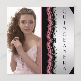 Convite Quinceanera de Foto Preta Rosa