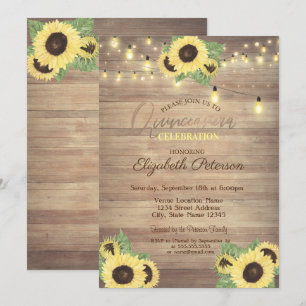 Convite Quinceañera de Girassóis,Luzes de Corda,Textura de
