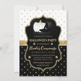 Convite Quinceanera de Halloween com Bolinhas Pretas e Bra
