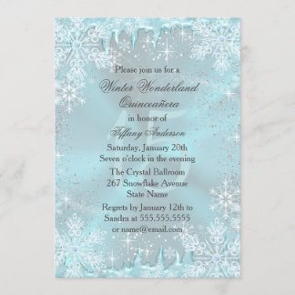 Convite Quinceanera de Inverno Azul Flor de Neve País das