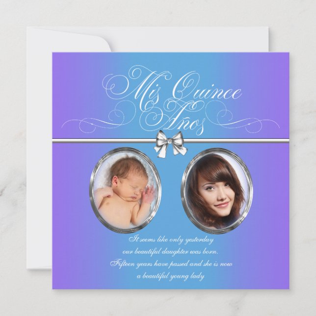 Convite Quinceanera de lavanda e azul-lacrimogêneo (Frente)