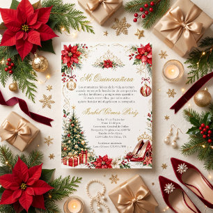 Convite Quinceañera de Natal Vermelho e Dourado