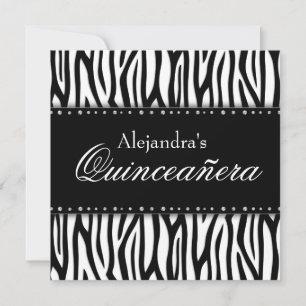 Convite Quinceanera de Ouros Zebra Pretos e Brancos