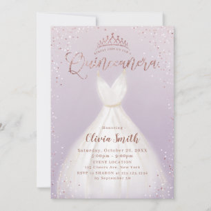Convite Quinceañera de rosa de ouro roxo