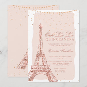 Convite Quinceanera de rosa de torre Eiffel