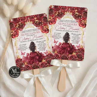 Convite Quinceañera de Rosas Florais Vermelhas da Borgonha