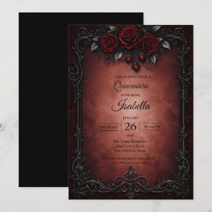 Convite Quinceañera de rosas vermelhas góticas