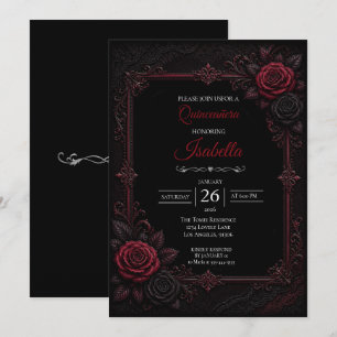 Convite Quinceañera de rosas vermelhas góticas