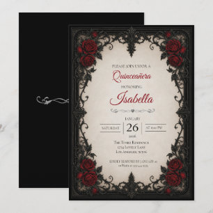 Convite Quinceañera de rosas vermelhas vintage