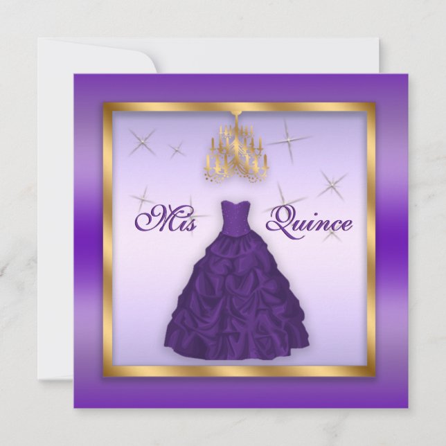 Convite Quinceanera De Roxo Lavanda Dourada (Frente)