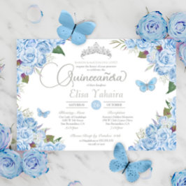 Convite Quinceanera de Tiara Butterfly Azul-Claro