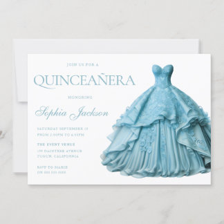 Convite Quinceanera De Vestido Azul Encantado