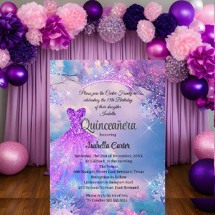 Convite Quinceanera Décimo quinto Cinderela Roxo Azul Turq