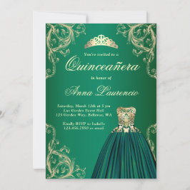 Convite Quinceanera Decorativa do Vestido Dourado Emerald 
