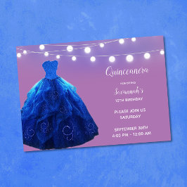 Convite Quinceanera Denim Azul Lavanda Luzes de Corda