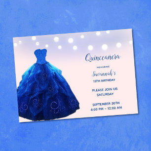 Convite Quinceanera Denim Azul Rosa Luzes de Corda