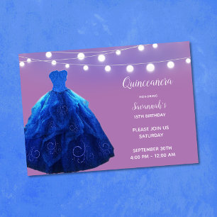 Convite Quinceanera Denim Blue Lavanda String Lights