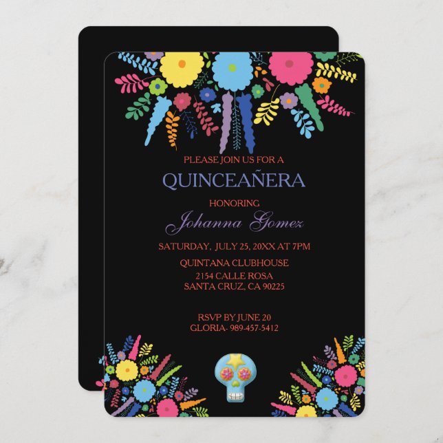 CONVITE QUINCEAÑERA DIA DE LOS MUERTOS (Frente/Verso)