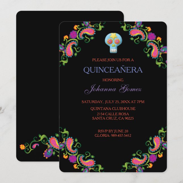CONVITE QUINCEAÑERA DIA DE LOS MUERTOS (Frente/Verso)