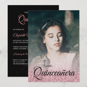 Convite Quinceanera do vestido de glitter Dourado Rosa pre