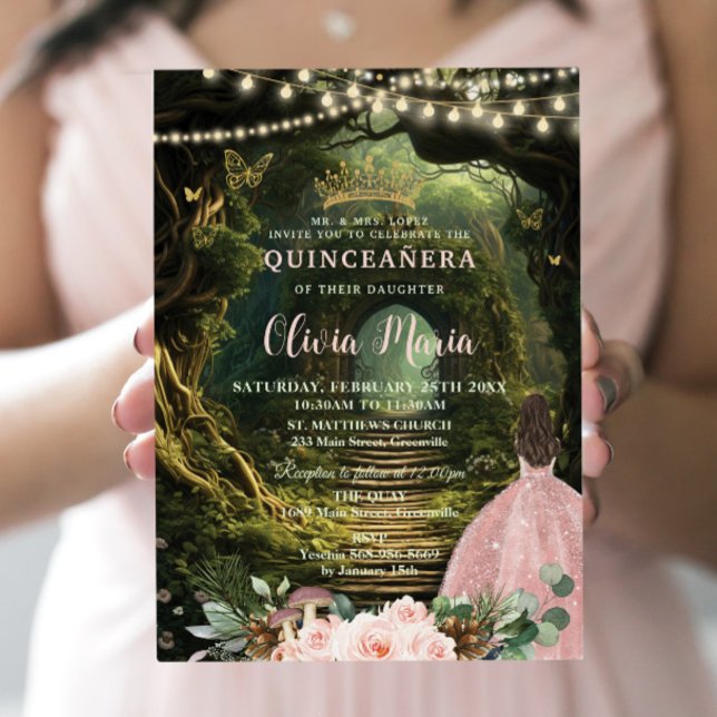 Convite Quinceañera Doce 16 Encantado Floresta Esmagada (Criador carregado)