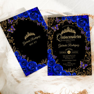 Convite Quinceanera Dourada Azul