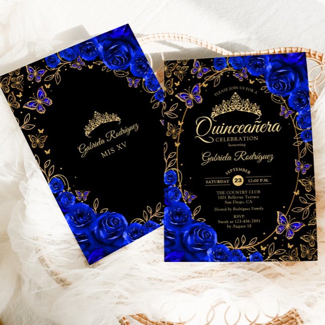 Convite Quinceanera Dourada Azul (Criador carregado)