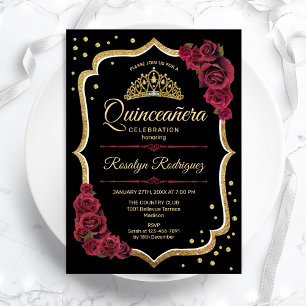 Convite Quinceanera - Dourada Borgonha Negra