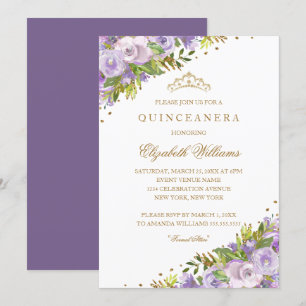 Convite Quinceanera Dourada com Aquarela Puro