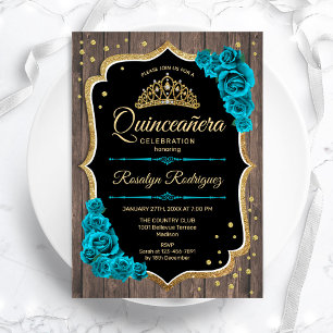Convite Quinceanera Dourada de madeira russa