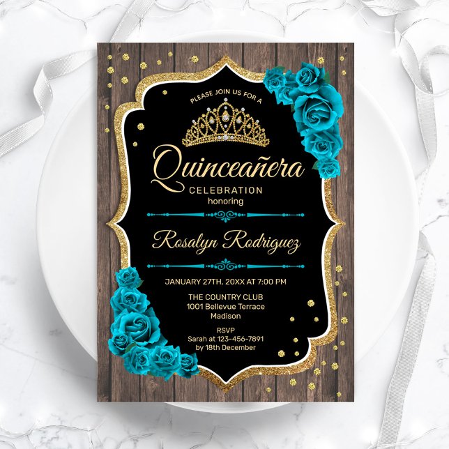 Convite Quinceanera Dourada de madeira russa (Criador carregado)