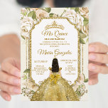 Convite Quinceanera Dourada e Coroa Floral Branca de Anive<br><div class="desc">Quinceanera Dourada & White Floral Birthday Crown Invitation Mis Quince Anos,  15 Birthday</div>
