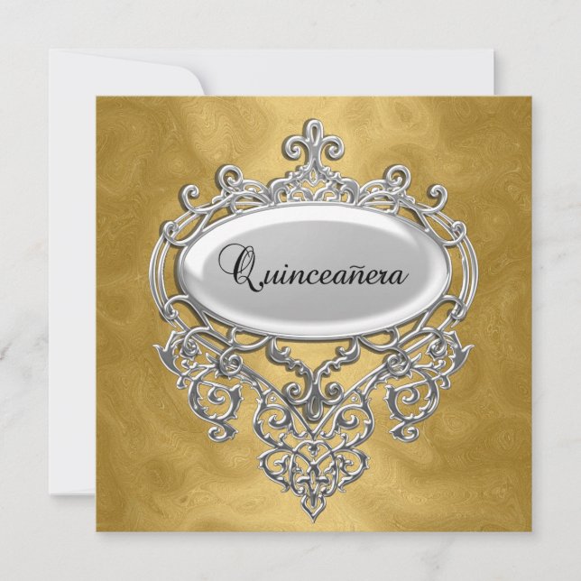 Convite quinceañera Dourada e Silver Invitation quinceañer (Frente)