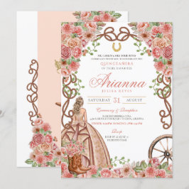 Convite Quinceañera Dourada Floral Ocidental Elegante Ocid