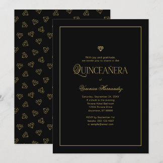 Convite Quinceanera Dourada Mínima Moderna Elegante