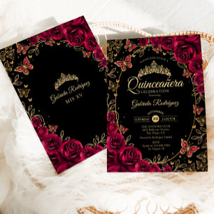 Convite Quinceanera Dourada Preta
